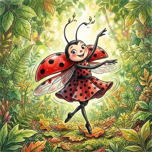 Vibrant Ladybug Dancing Among Leaves | Unique Nature Illustration