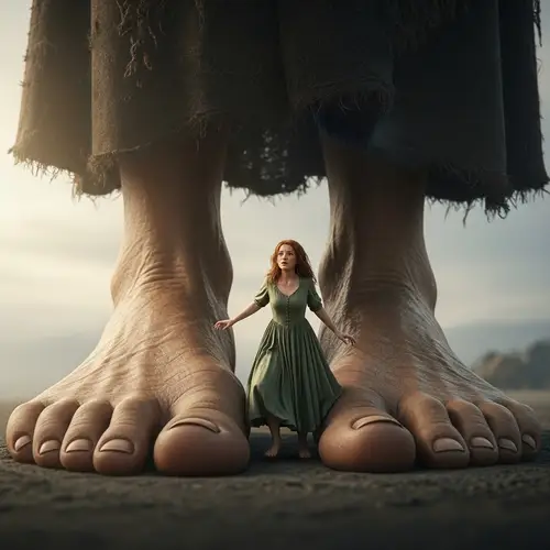 Tiny Woman Stuck in Giantess Feet
