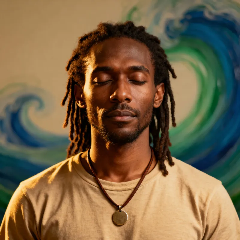 Serene Portrait of a Dark-Skinned Man with Dreadlocks
