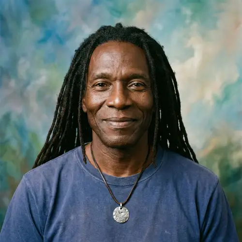 Serene Portrait of a Dark-Skinned Man with Dreadlocks