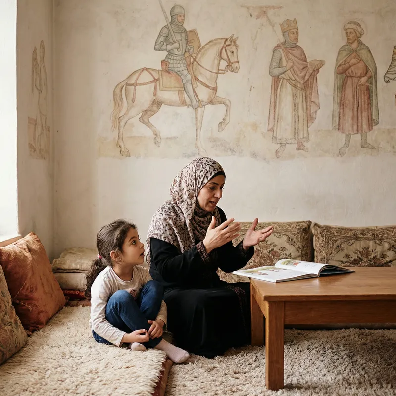 Captivating Arabic Mother Narrating Muslim Heroes Stories to Child