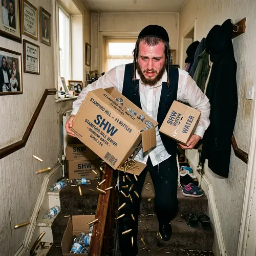 Dramatic Scene: Jewish Man Struggles with Water Delivery