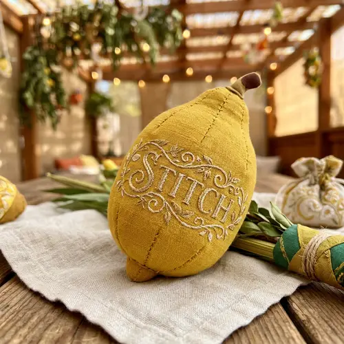 Stunning Fabric Yellow Etrog with Engraved Design