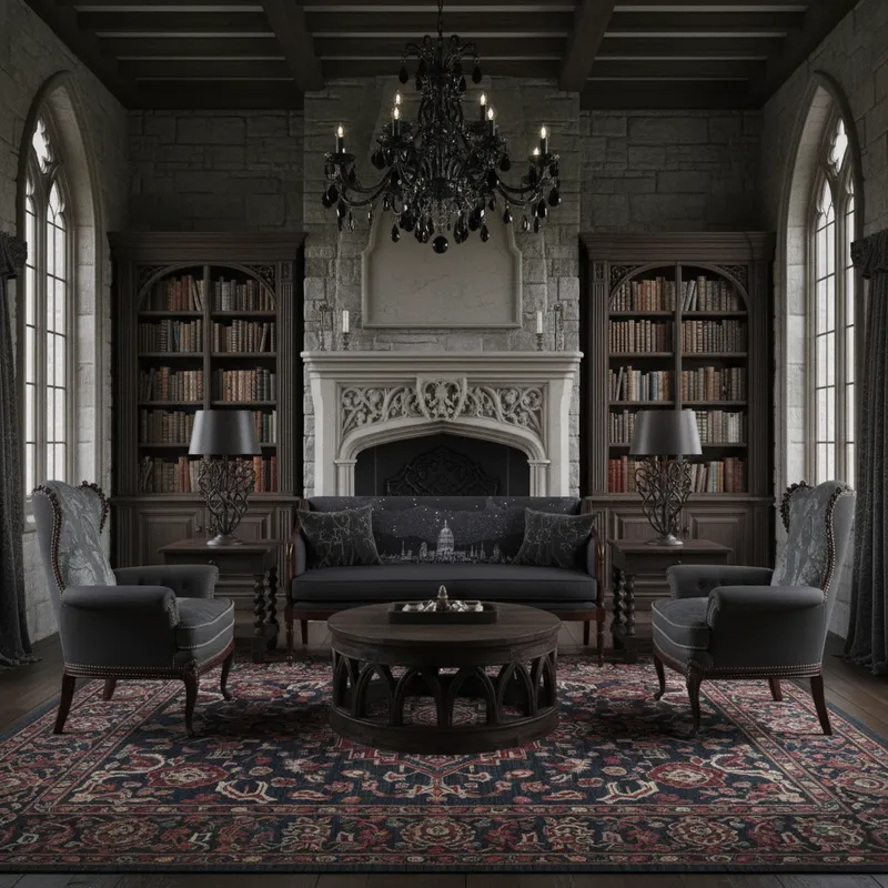 Gothic Style 300 sq ft Sitting Room Design Ideas