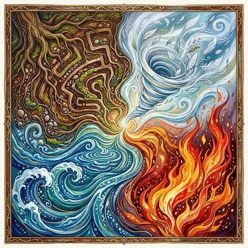 Primal Elements Art: Earth, Water, Air, Fire - Harmony Design