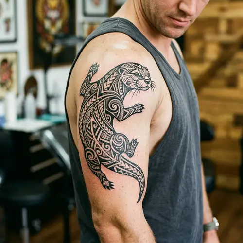 Tribal Geometric Otter Tattoo for Upper Arm