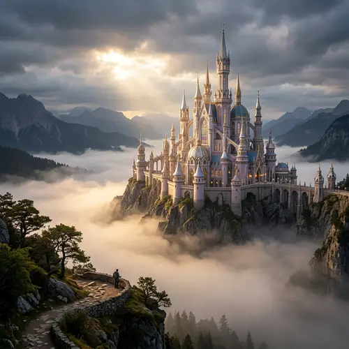 Mystical Castle in Fog: A Fantasy Wonderland