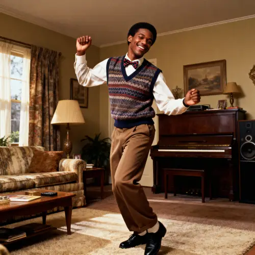 Joyful 90s Living Room Dance Scene