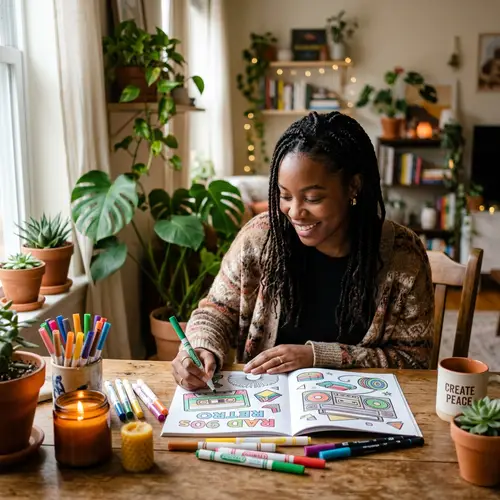 Creative Coloring: 90s-Themed Relaxation Space
