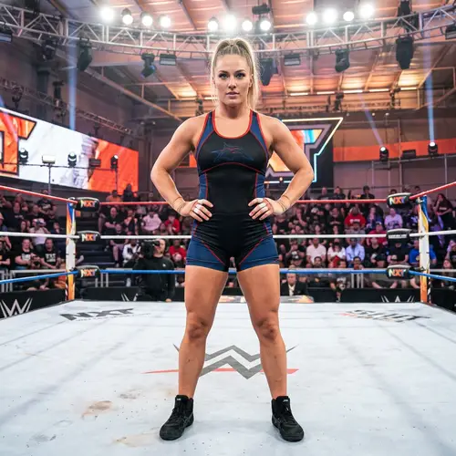 Confident Blonde Female Wrestler in Athletic Attire | Wrestling Ring