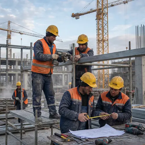 Realistic Illustration of Construction Workers at OSTIM Construction Site