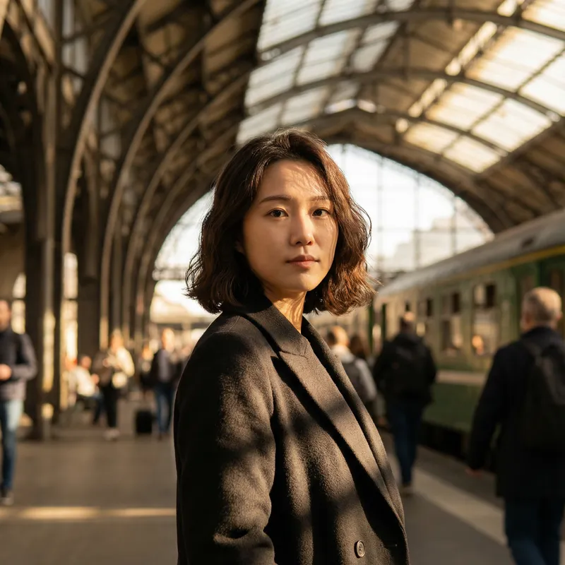 Cinematic Portraits: Young Asian Female at Train Station