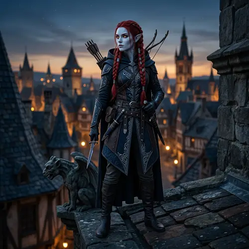 Captivating Female Elf Assassin in Elegant Garb