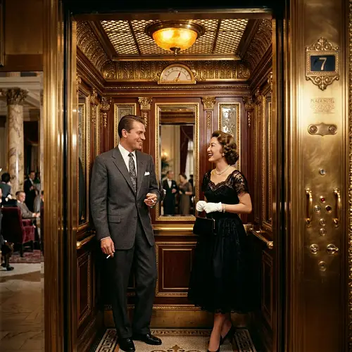 Vintage Retro Elevator with Stylish Couple | Elegant Timeless Scene
