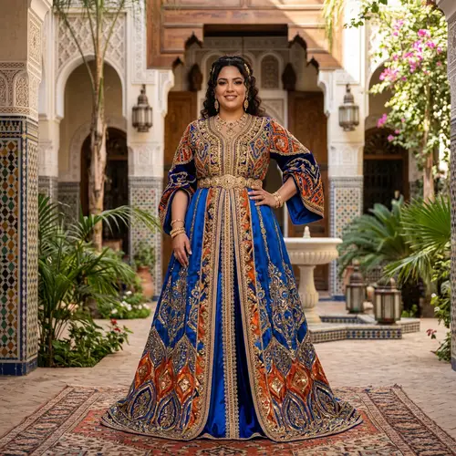 Moroccan Haute Couture Dress on Full Figured Woman