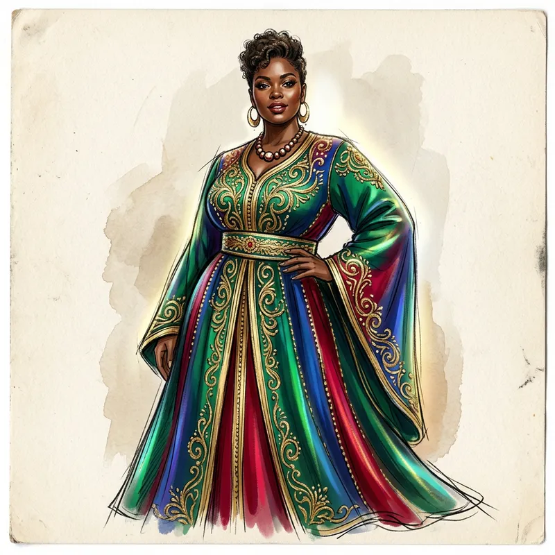 Exquisite Moroccan Haute Couture Dress Sketch