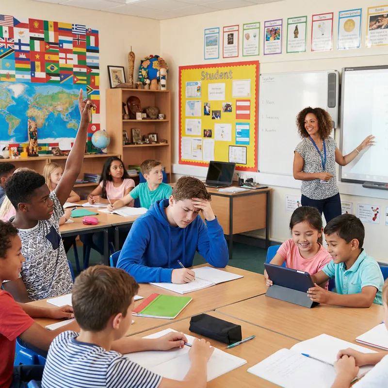 Diverse Alumnos Classroom: Various Cultures & Learning