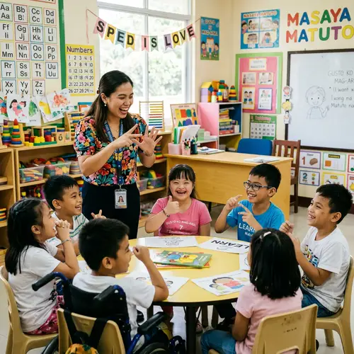 Filipina Special Education Teacher Engaging Students with Disabilities