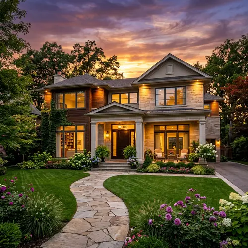 Modern Architecture Residential Oasis at Sunset