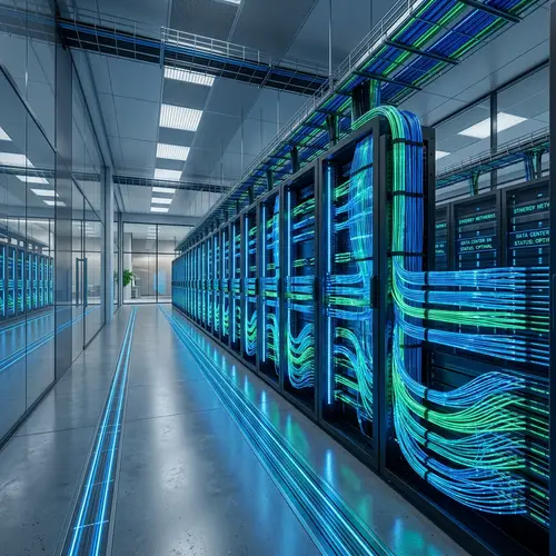 Futuristic Server Room with Vibrant Fiber Optics