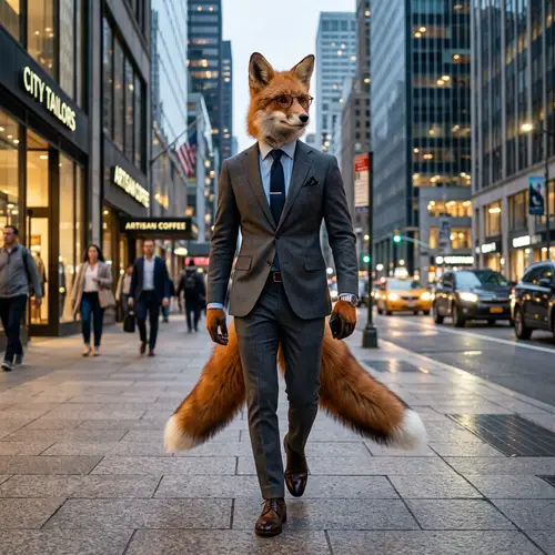 Stylish Anthropomorphic Fox in Urban Suit