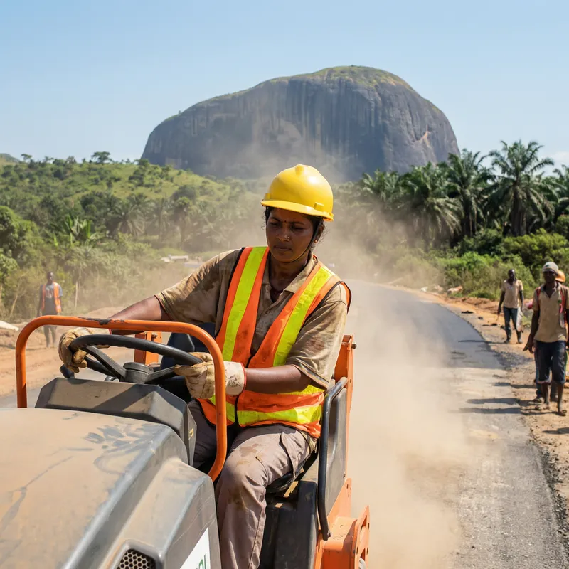 Construction Worker Building Roads in Nigeria