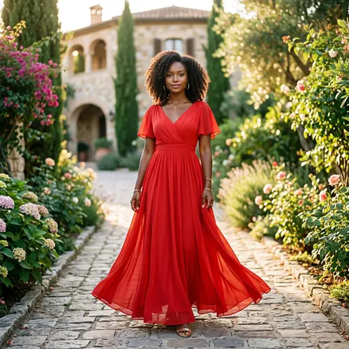 Confident Black Woman in Red Dress | Elegant Portrait