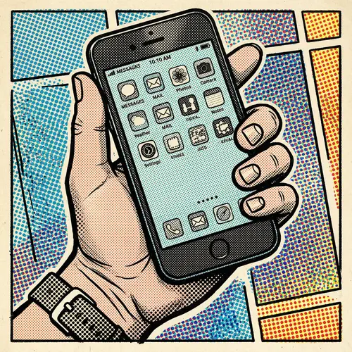 Smartphone in Hand - Ben Day Shading Art