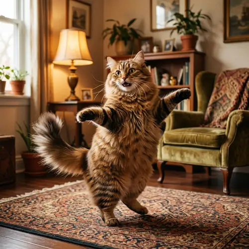 Charming Dancing Fat Cat - Joyful Furry Pet Waltzing