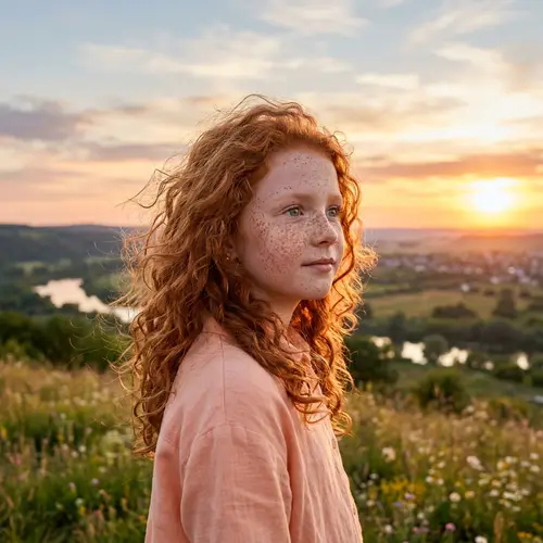 Ginger Girl with Freckles | Captivating Portrait in Serene Setting