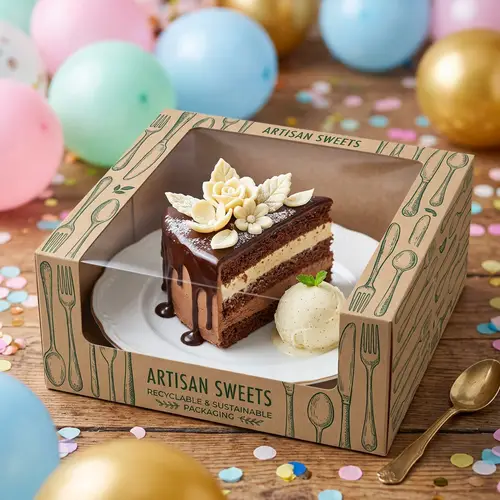 Artfully Decorated Layered Cake with Chocolate Ganache & Vanilla Bean Ice Cream