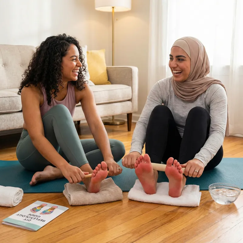 Women Practicing Self Bastinado with Red Feet