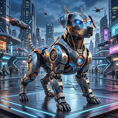 Powerful Transformer Dog Robot in Futuristic Setting