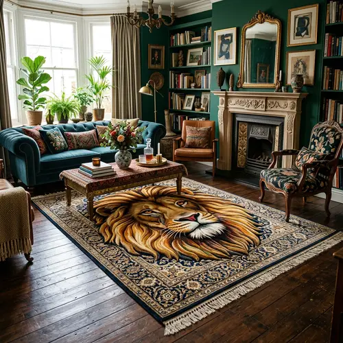 Luxury 3D Lion Face Rug for Elegant Living Rooms