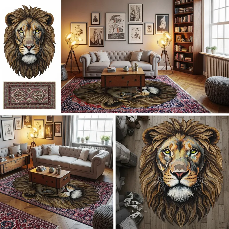 Luxury 3D Lion Face Rug for Elegant Living Rooms