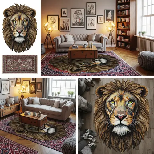 Luxury 3D Lion Face Rug for Elegant Living Rooms