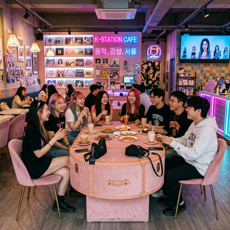 Modern Pink Oval Trunk for 8 in K-Pop Cafe - 3D Render Modern Pink Oval Trunk for 8 in K-Pop Cafe - 3D Render