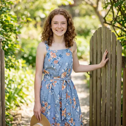 Caucasian Teenage Girl in Elegant Summer Dress | Red Hair & Freckles