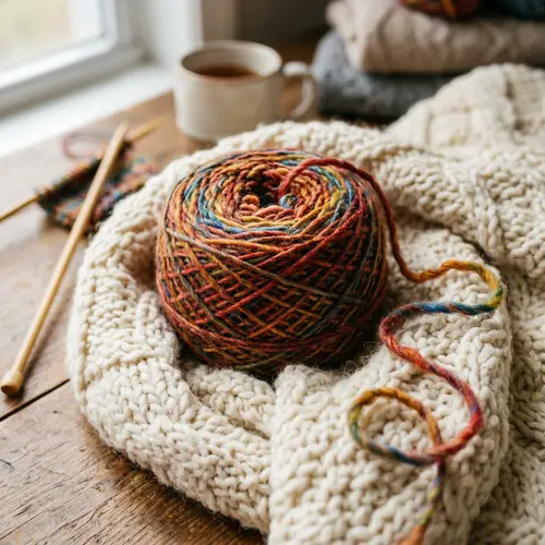 Vibrant Yarn Ball on Soft Blanket - Knitting Inspiration