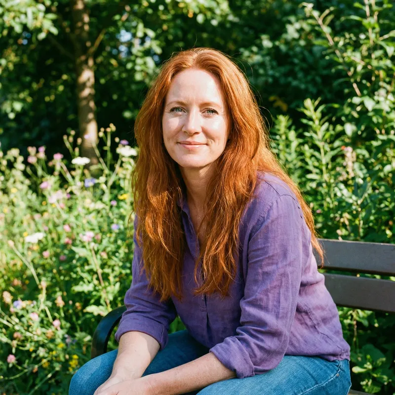 Stunning 40-Year-Old Woman with Long Red Hair Outdoors