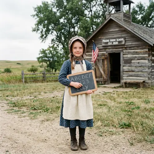 19th Century American Midwest Girl with Slate and Chalk