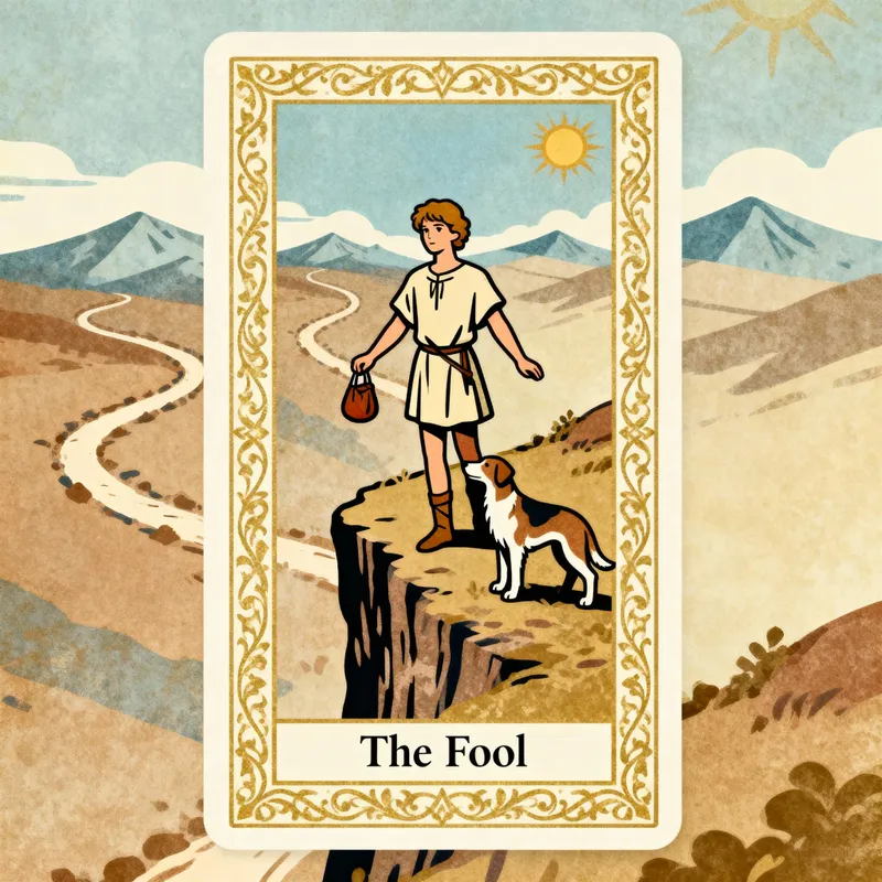 The Fool Tarot Card - Rider-Waite Style Illustration