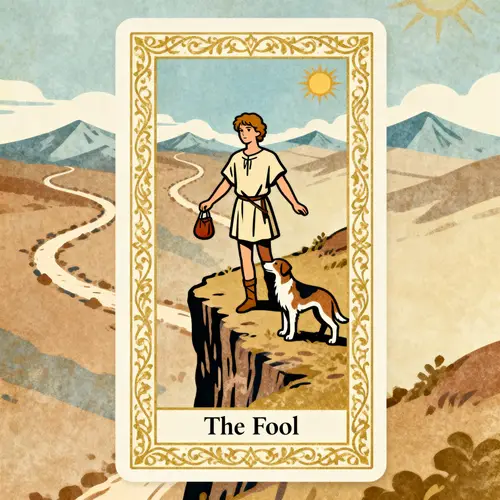 The Fool Tarot Card - Rider-Waite Style Illustration