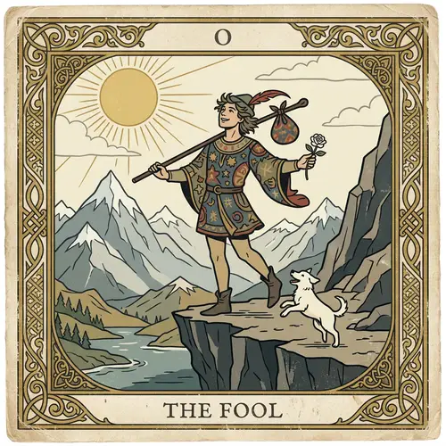 The Fool Tarot Card - Rider-Waite Style Illustration