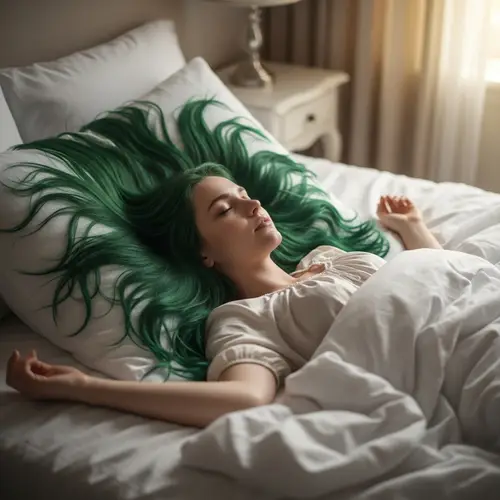 Green Hair Girl Relaxing on Bed