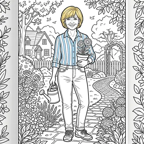 Stylized Coloring Book Illustration of Tall Blonde Woman - Color Me