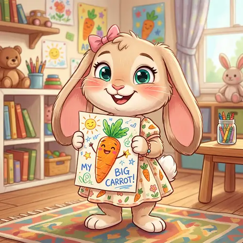 Playful Bunny Girl with Carrot Drawing