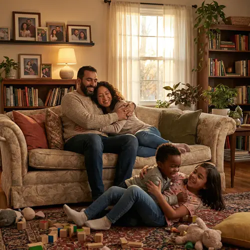 Warm Family Moment in Cozy Living Room - Pure Joy and Laughter