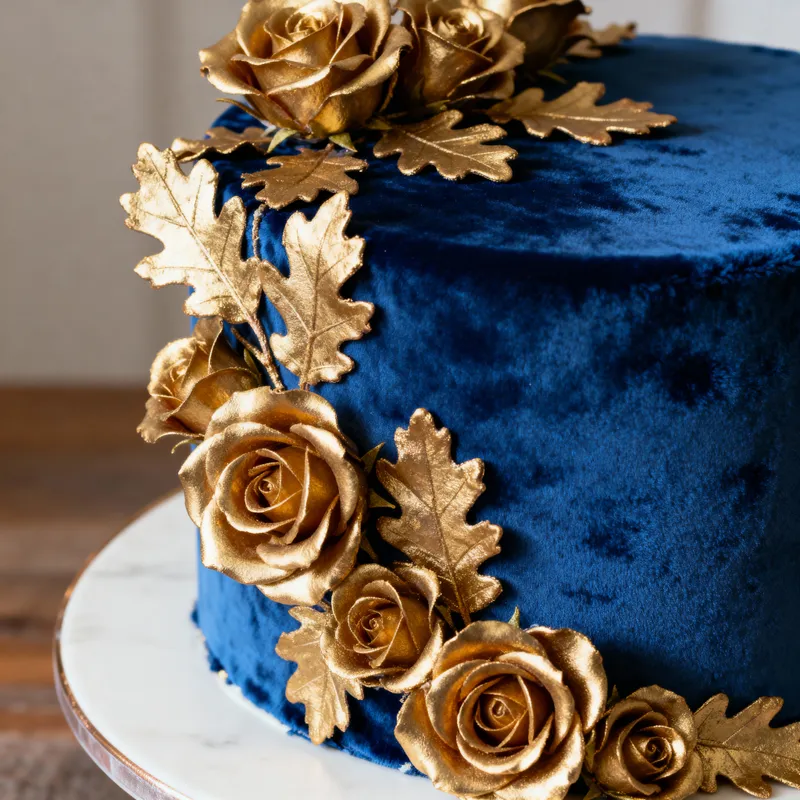 Royal Blue Cake with Gold Accents