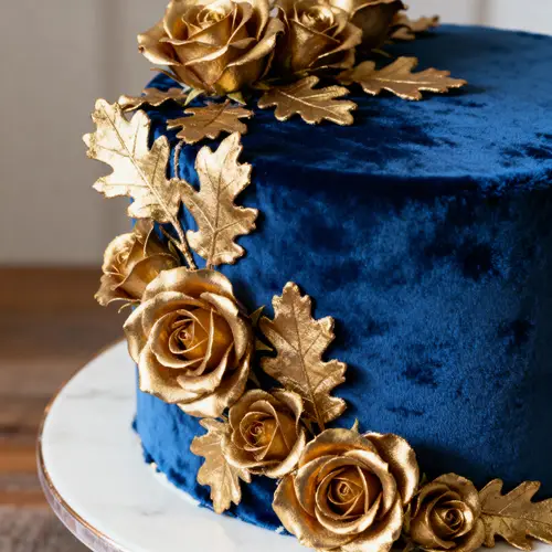 Royal Blue Cake with Gold Accents